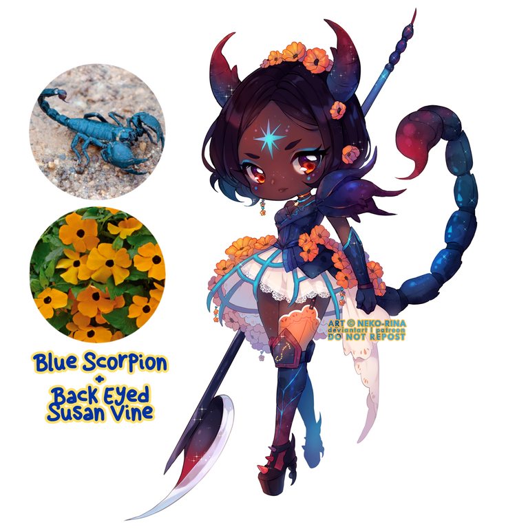 Character Based on a Blue Scorpion and Black Eyed Susan Vine
